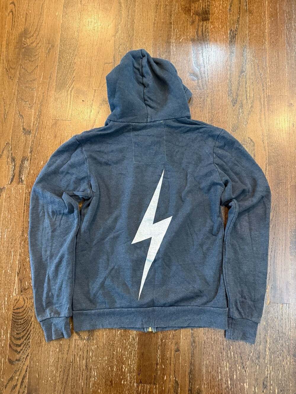 Aviator Nation Charcoal Gray Zip-Up Hoodie with White Lightning Bolt Graphic - Picture 4 of 6